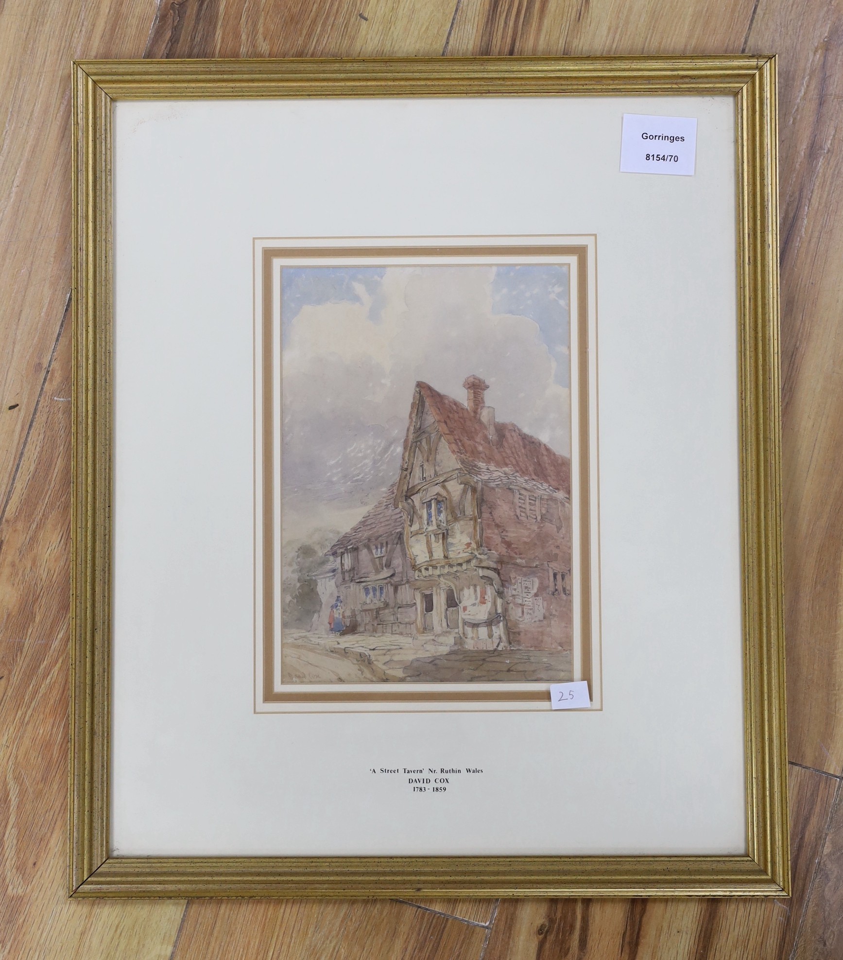 David Cox Snr (1783-1859), watercolour, Half timbered street tavern, said to be near Ruthin, Wales, signed, 22 x 16cm